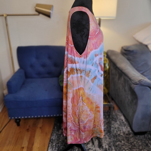 Pastel Geode Tie Dye Sleeveless Elegant Multicolor Dress Super Soft Size XXL - Picture 4 of 8